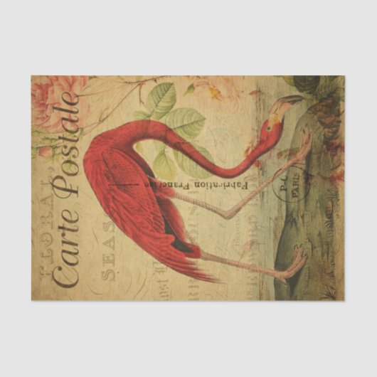 Ephemera Frans Briefkaart Flamingo Floral Decoupag Tissuepapier (Voorkant)