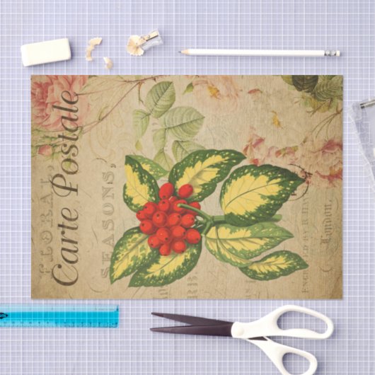 Ephemera Frans Briefkaart Red Berries ontkoppeling Tissuepapier (Craft)