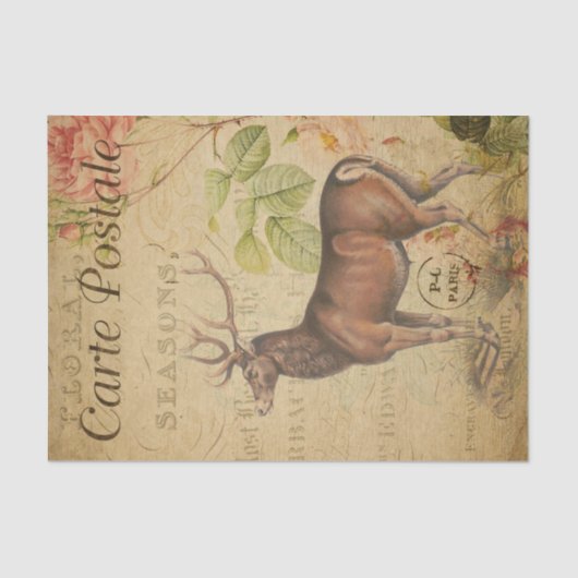 Ephemera Frans Briefkaart Stag Deer Ontkoppeling Tissuepapier (Voorkant)