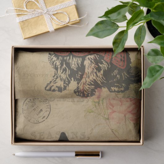 Ephemera Frans Briefkaart Terrier Dog Ontkoppeling Tissuepapier (Geschenk)