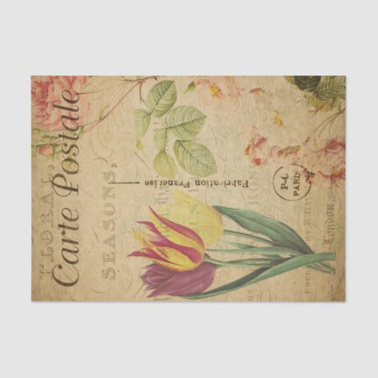 Ephemera Frans Briefkaart Tulip Floral Decoupage Tissuepapier (Voorkant)