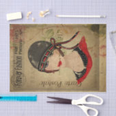 Ephemera Frans Briefkaart Vrouwen met Pet ontkoppe Tissuepapier (Craft)