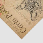 Ephemera Frans Briefkaart Wolf Floral ontkoppeling Tissuepapier (Detail)