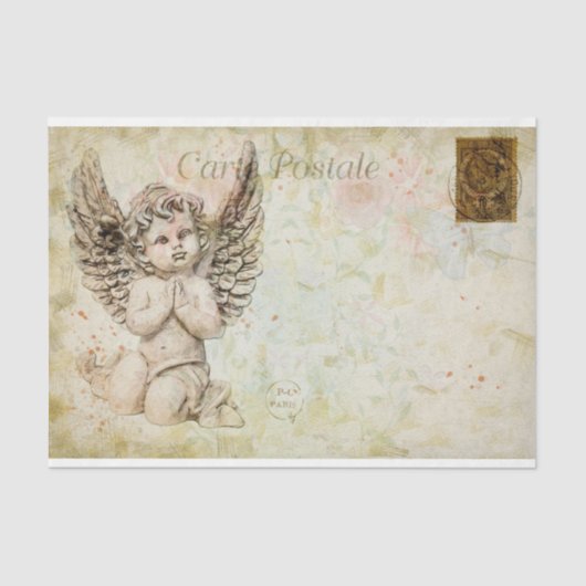 Ephemera Franse Briefkaart Cute Baby Angle Decoupa Tissuepapier (Voorkant)