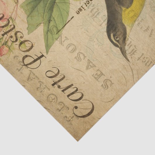 Ephemera Franse Briefkaart Gele Bird Decoupage Tissuepapier (Detail)