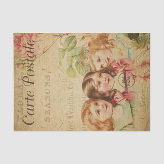 Ephemera Franse Briefkaart Girls Decoupage Tissuepapier (Voorkant)