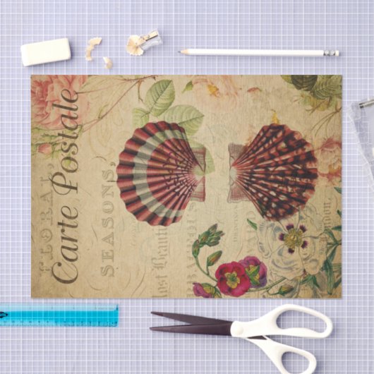 Ephemera Franse Briefkaart Sea Shells ontkoppeling Tissuepapier (Craft)