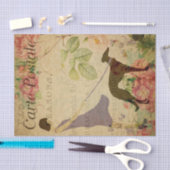 Ephemera Franse Briefkaart vrouw Dog Decoupage Tissuepapier (Craft)