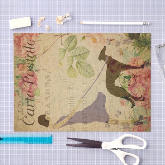 Ephemera Franse Briefkaart vrouw Dog Decoupage Tissuepapier (Craft)