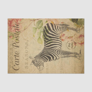 Ephemera Franse Briefkaart Zebra Roze roze ontkopp Tissuepapier