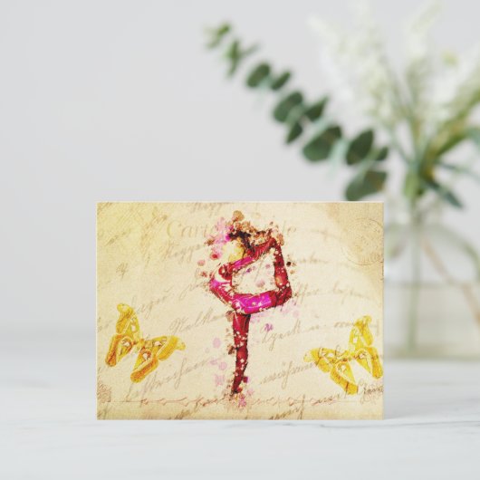 Ephemera  Franse vrouw danseres roze rozen Briefkaart (Staand voorkant)