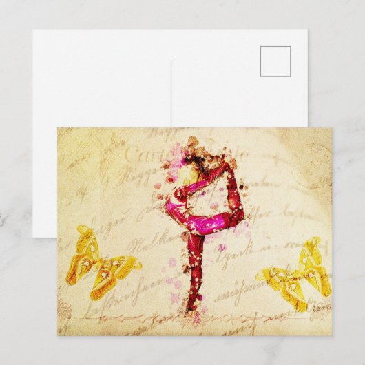 Ephemera Franse vrouw danseres roze rozen Briefkaart (Voorkant / Achterkant)