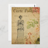 Ephemera  Franse Vrouw Rozen Floral Briefkaart (Voorkant / Achterkant)