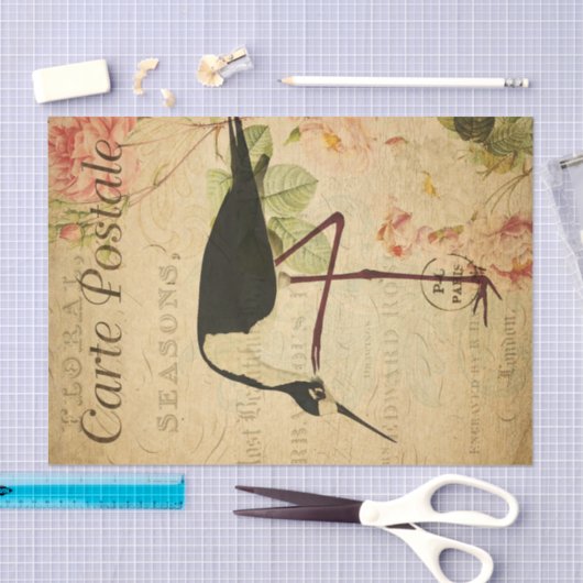 Ephemera French Briefkaart Avocet Bird Decoupage Tissuepapier (Craft)