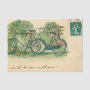 Ephemera French Briefkaart Bicycles Decoupage Tissuepapier