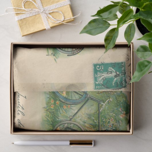 Ephemera French Briefkaart Bicycles Decoupage Tissuepapier (Geschenk)