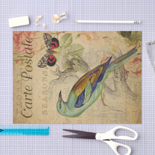 Ephemera French Briefkaart Bird Butterfly Decoupag Tissuepapier (Craft)