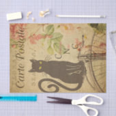 Ephemera French Briefkaart Black Cat Decoupage Tissuepapier (Craft)