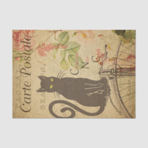 Ephemera French Briefkaart Black Cat Decoupage Tissuepapier