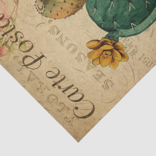 Ephemera French Briefkaart Cacti Plant Decoupage Tissuepapier (Detail)