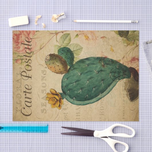 Ephemera French Briefkaart Cacti Plant Decoupage Tissuepapier (Craft)