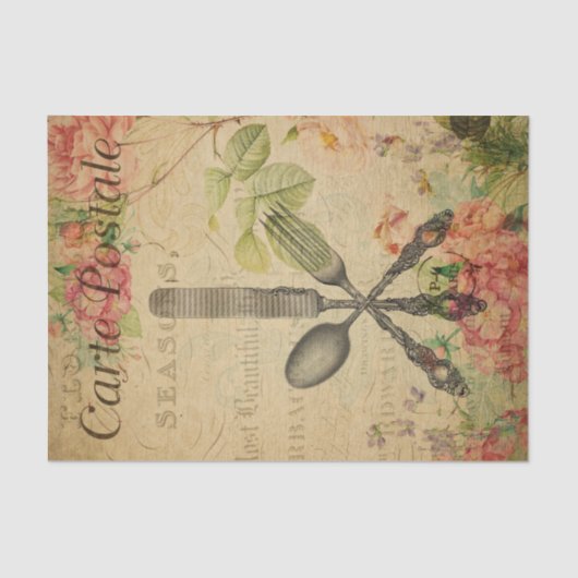 Ephemera French Briefkaart Cutlery Set Decoupage Tissuepapier (Voorkant)