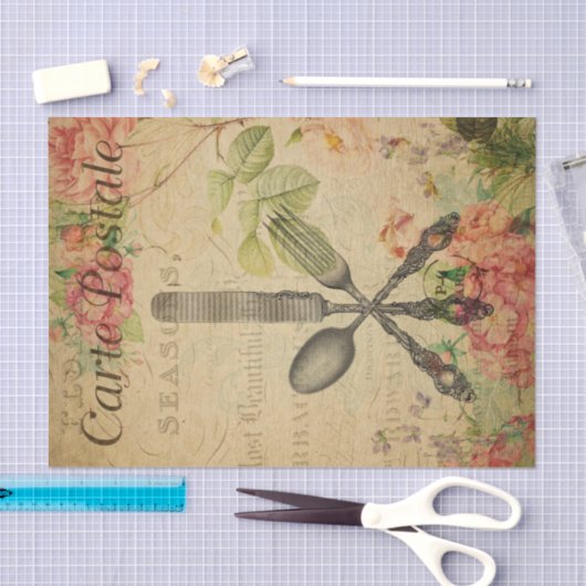 Ephemera French Briefkaart Cutlery Set Decoupage Tissuepapier (Craft)