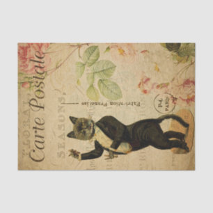 Ephemera French Briefkaart Dansant Cat Decoupage Tissuepapier