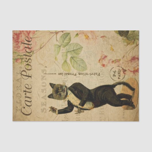 Ephemera French Briefkaart Dansant Cat Decoupage Tissuepapier (Voorkant)