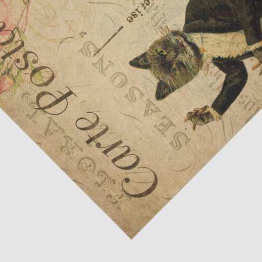 Ephemera French Briefkaart Dansant Cat Decoupage Tissuepapier (Detail)