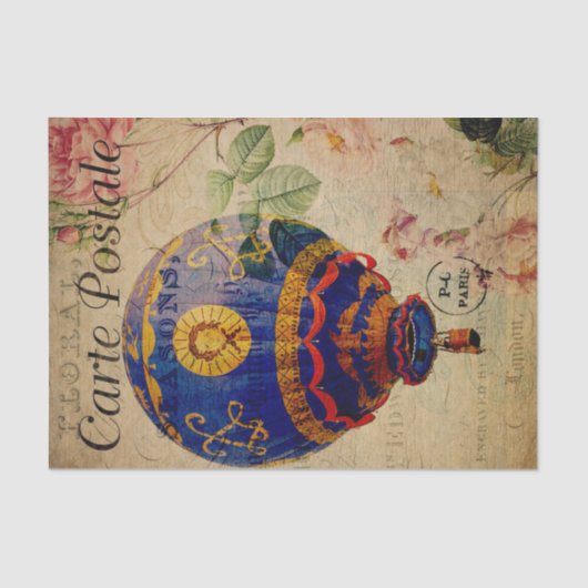 Ephemera French Briefkaart Hotair Ballon Decoupage Tissuepapier (Voorkant)