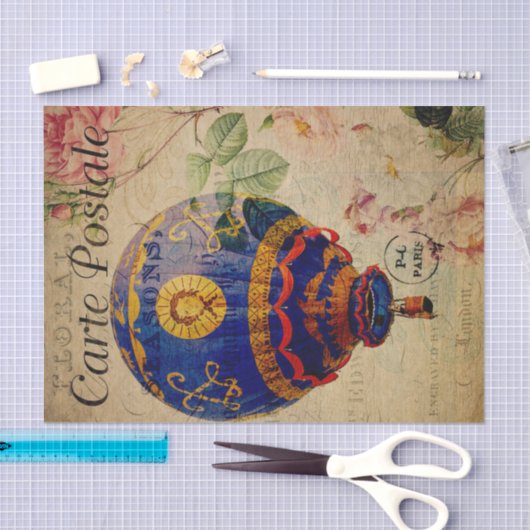 Ephemera French Briefkaart Hotair Ballon Decoupage Tissuepapier (Craft)