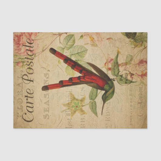 Ephemera French Briefkaart Hummingbird Decoupage Tissuepapier (Voorkant)