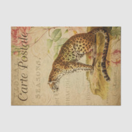 Ephemera French Briefkaart Leopard Decoupage Tissuepapier