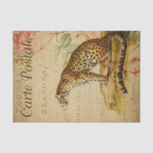 Ephemera French Briefkaart Leopard Decoupage Tissuepapier