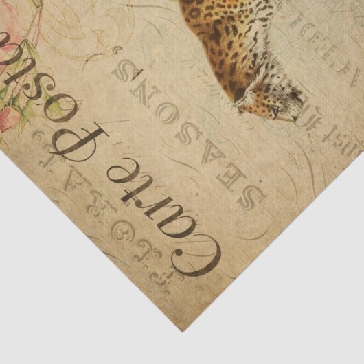 Ephemera French Briefkaart Leopard Decoupage Tissuepapier (Detail)