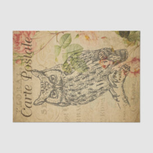 Ephemera French Briefkaart Line Art Owl Decoupage Tissuepapier