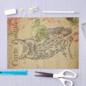 Ephemera French Briefkaart Line Art Owl Decoupage Tissuepapier (Craft)