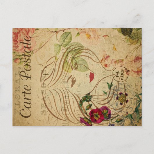 Ephemera French Briefkaart Line Art Woman (Voorkant)