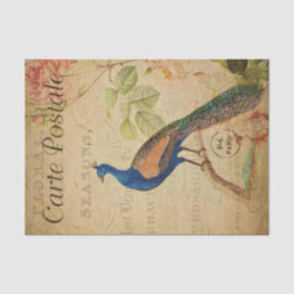 Ephemera French Briefkaart Peacock Decoupage Tissuepapier