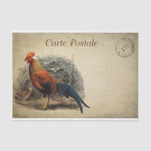 Ephemera French Briefkaart Rooster Chick Decoupage Tissuepapier (Voorkant)