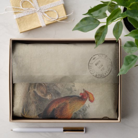 Ephemera French Briefkaart Rooster Chick Decoupage Tissuepapier (Geschenk)