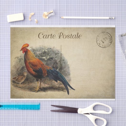 Ephemera French Briefkaart Rooster Chick Decoupage Tissuepapier (Craft)