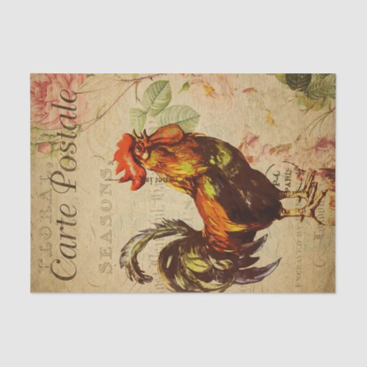 Ephemera French Briefkaart Rooster Decoupage Tissuepapier (Voorkant)