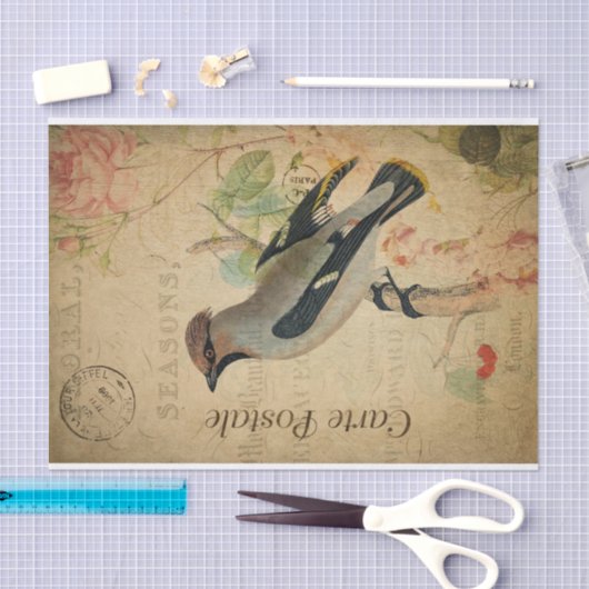 Ephemera French Briefkaart Waxing Bird Decoupage Tissuepapier (Craft)