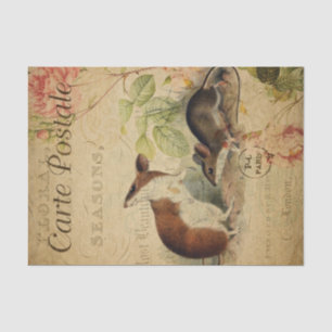 Ephemera French Briefkaart Wood Mouse Decoupage Tissuepapier