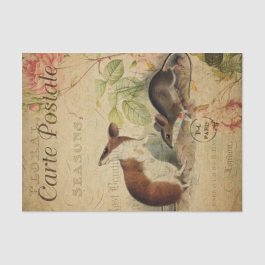 Ephemera French Briefkaart Wood Mouse Decoupage Tissuepapier (Voorkant)