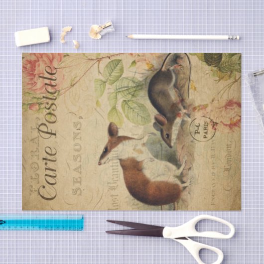 Ephemera French Briefkaart Wood Mouse Decoupage Tissuepapier (Craft)