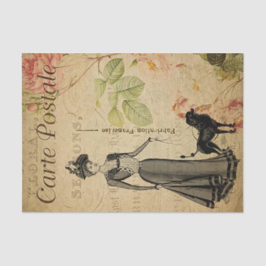 Ephemera French Lady en her Poodle Decoupage Tissuepapier (Voorkant)