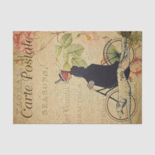 Ephemera French Lady on Bicycle and Dog Decoupage Tissuepapier